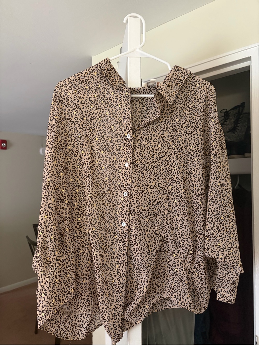 Chic Soul Leopard Print Button-Down Shirt - Beige/Black